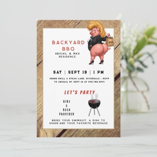 Funny Backyard BBq & Pool Party 招待状 (スタンド正面)