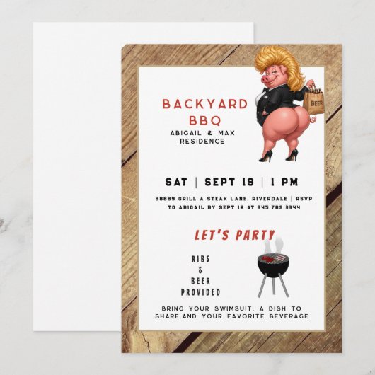 Funny Backyard BBq & Pool Party 招待状 (正面/裏面)