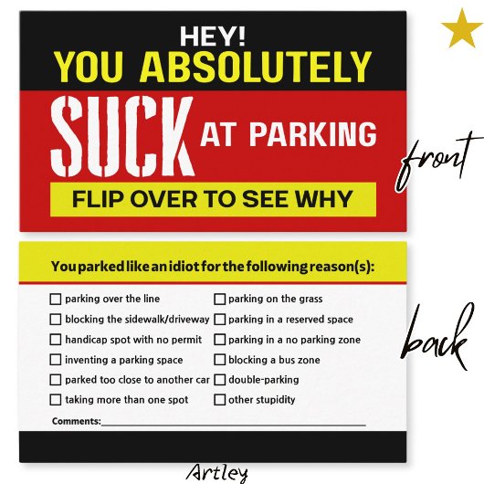 Funny Bad Parking Note Calling Card 名刺