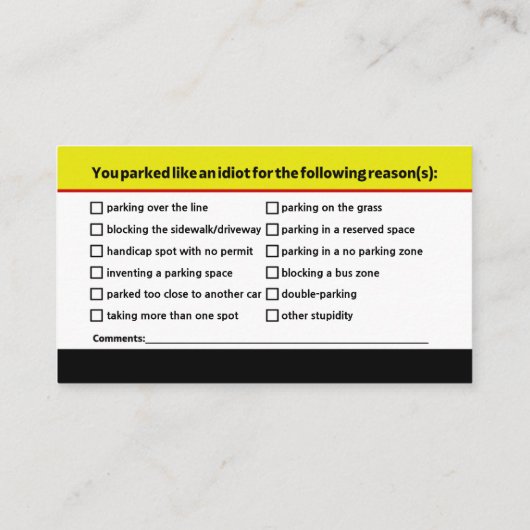 Funny Bad Parking Note Calling Card 名刺 (裏面)
