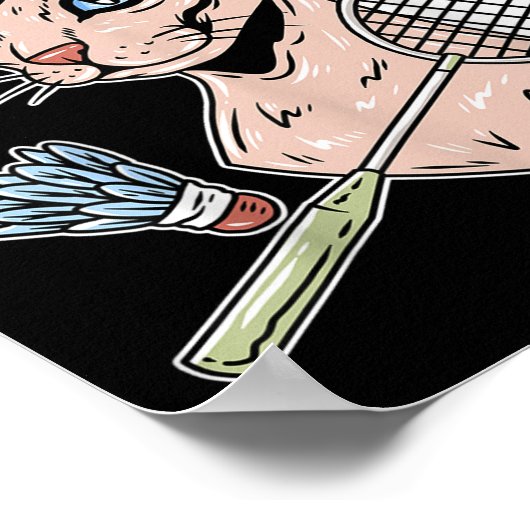 Funny Badminton Devon Rex Cat Shuttle  ポスター (角)