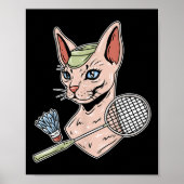 Funny Badminton Devon Rex Cat Shuttle  ポスター (正面)