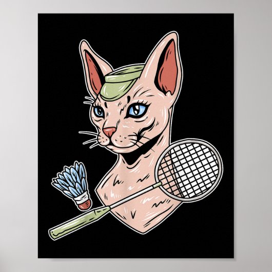 Funny Badminton Devon Rex Cat Shuttle  ポスター (正面)
