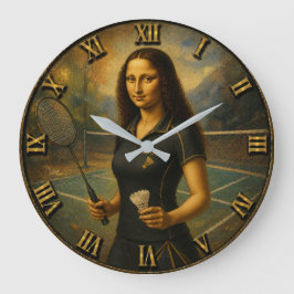 Funny Badminton Mona Lisa Shuttlecock Gift ラージ壁時計