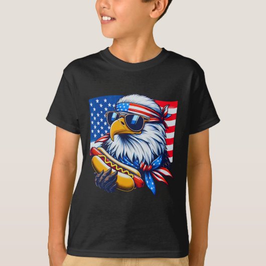 Funny Bald Eagle Hotdog American Flag 4th Of July  Tシャツ (正面)