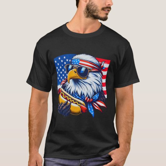Funny Bald Eagle Hotdog American Flag 4th Of July  Tシャツ (正面)
