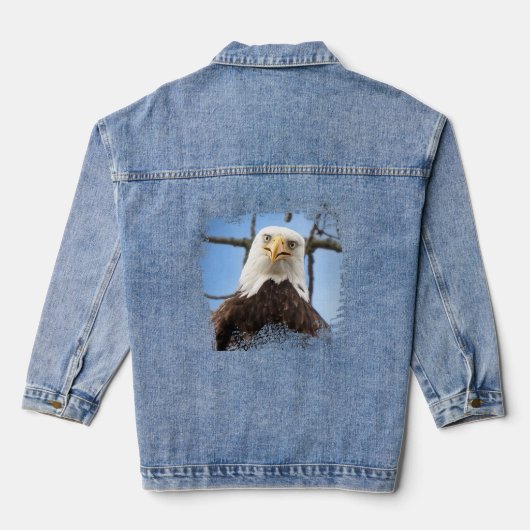 Funny Bald Eagle Stare Wildife Nature Humor Modern デニムジャケット (裏面)