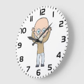 Funny Bald Quirky Old Man with Beard ラージ壁時計 (傾斜)