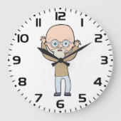Funny Bald Quirky Old Man with Beard ラージ壁時計 (正面)