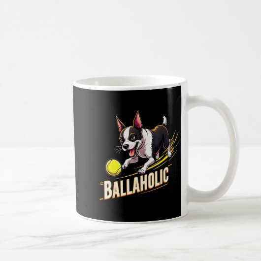 Funny Ballaholic Boston Terrier Dog Chasing Bostie コーヒーマグカップ (右)