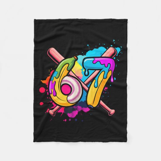 Funny Banana Baseball 67 Ice Cream Drip Meme  フリースブランケット (正面)