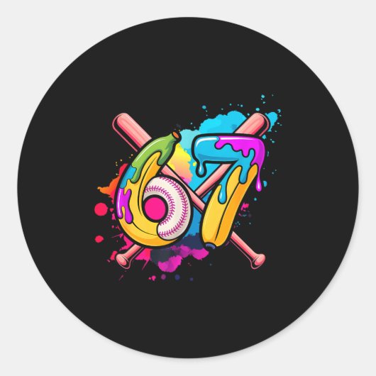 Funny Banana Baseball 67 Ice Cream Drip Meme  ラウンドシール (正面)