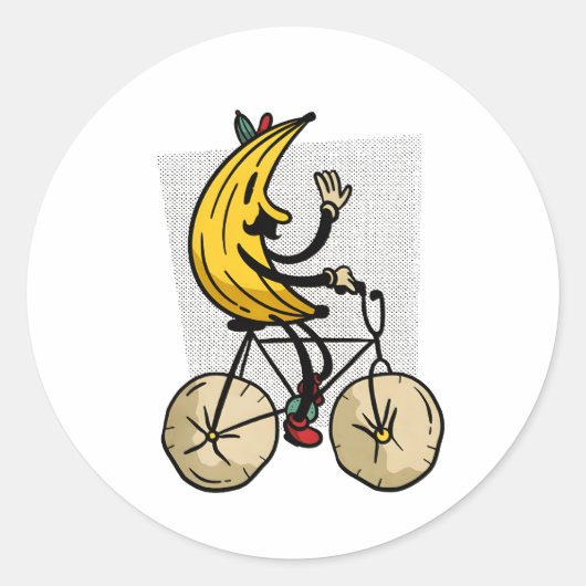Funny Banana Biker Cartoon Design ラウンドシール (正面)