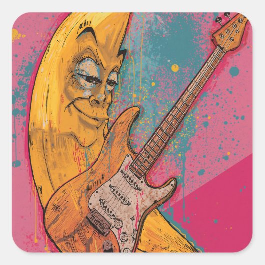 Funny Banana Guitar Sticker | Cartoon Music Decal スクエアシール (正面)