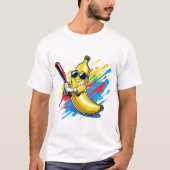 Funny Banana Swinging Baseball Funny Drip Mascot Tシャツ (正面)