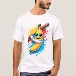 Funny Banana Swinging Baseball Funny Drip Mascot  Tシャツ