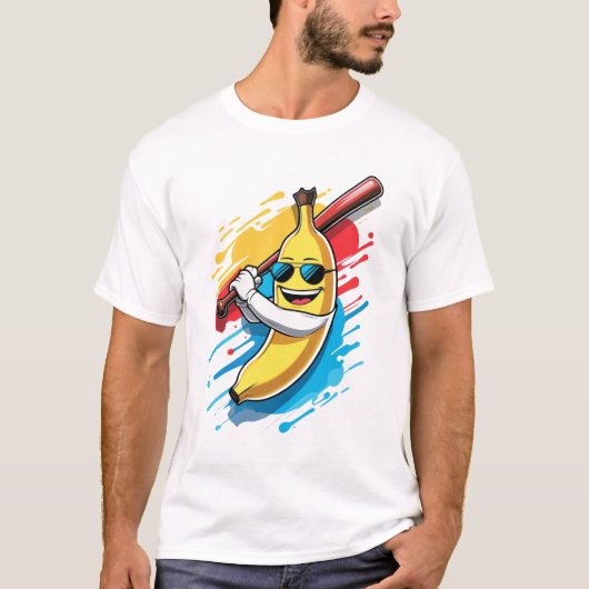 Funny Banana Swinging Baseball Funny Drip Mascot  Tシャツ (正面)