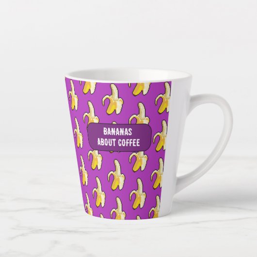 Funny Bananas About Coffee Bold Pixel Art Pattern カフェラテマグ (右)
