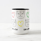 Funny Bandit Cat Sketch – Cute Minimalist Cat Art  ツートーンマグカップ (中央)