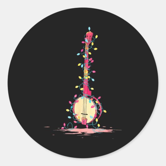 Funny Banjo Christmas Graphics Lights Lover Player ラウンドシール (正面)