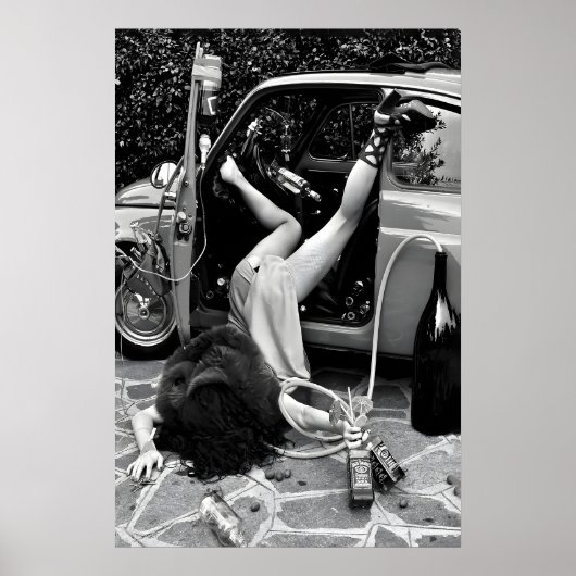 Funny Bar Art Print, Black and White, Woman with ポスター (正面)