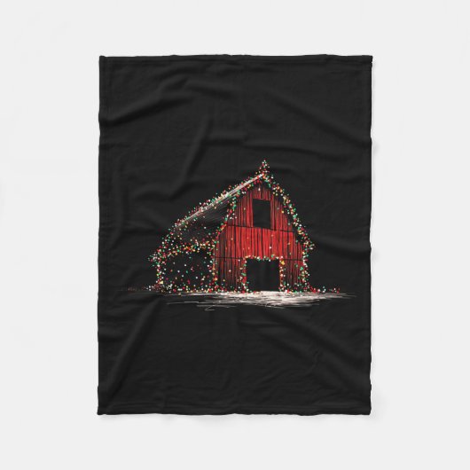 Funny Barn Christmas Graphics Lights Lover Farm Fa フリースブランケット (正面)