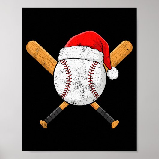 Funny Baseball Ball Santa Hat Xmas Pajamas Players ポスター (正面)