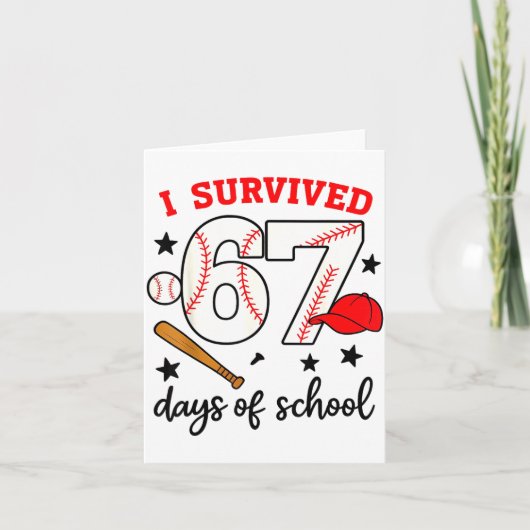 Funny Baseball I Survived 67 Days Of School Design カード (正面)