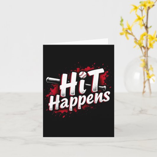 Funny Baseball Quote Gift Hit Happens  カード (黄色い花)
