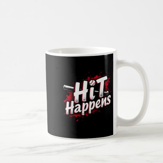 Funny Baseball Quote Gift Hit Happens  コーヒーマグカップ (右)