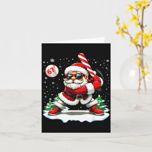 Funny Baseball Santa 67 Christmas Xmas Pajamas Boy カード (黄色い花)