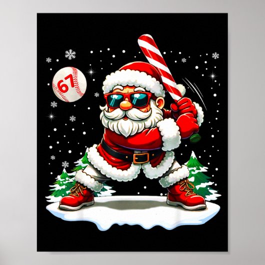 Funny Baseball Santa 67 Christmas Xmas Pajamas Boy ポスター (正面)