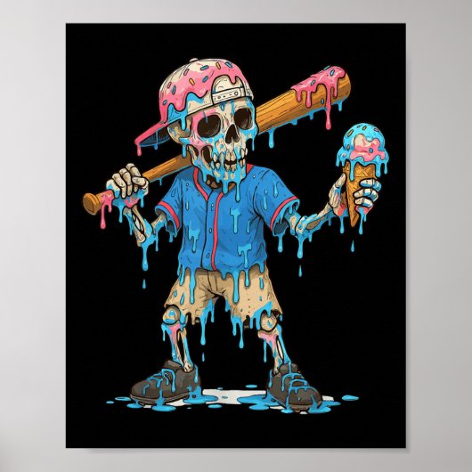 Funny Baseball Skeleton Ice Cream Drip Baseball Bo ポスター (正面)
