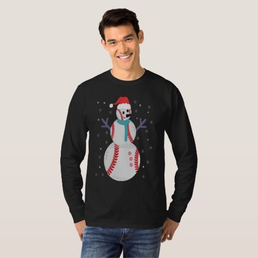Funny Baseball Snowman Christmas New Year Gift Tシャツ (正面フル)