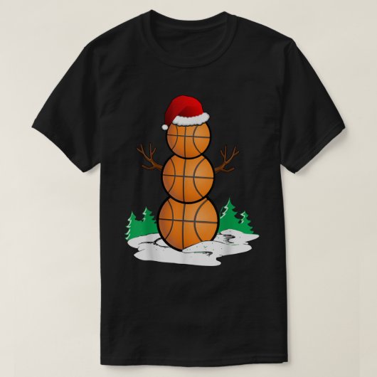 Funny Basketball Christmas Snowman Tシャツ (デザイン正面)