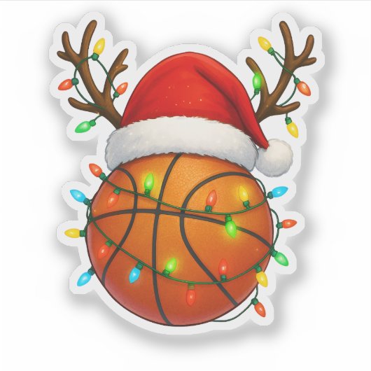 Funny Basketball Santa Hat with Reindeer Antlers シール (正面)