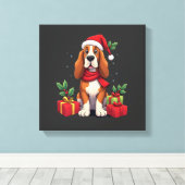 Funny Basset Hound Dog Christmas Outfits Santa Hat キャンバスプリント (インサイチュ (ウッドフロア))