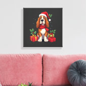 Funny Basset Hound Dog Christmas Outfits Santa Hat キャンバスプリント (インサイチュ (リビング))