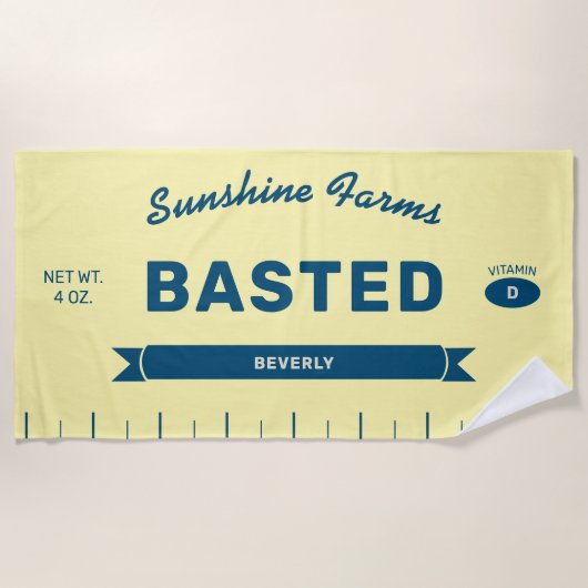 Funny BASTED Butter Stick Personalized Yellow ビーチタオル (正面)