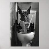 Funny Bat Bathroom Print, Toilet Newspaper ポスター (正面)