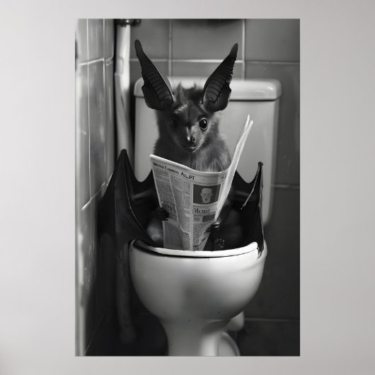 Funny Bat Bathroom Print, Toilet Newspaper ポスター (正面)