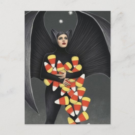 Funny Bat With Halloween Candy ポストカード (正面)