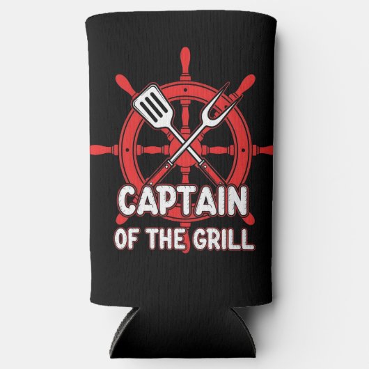 Funny BBQ Sailing Captain Of The Grill  スリム缶クーラー (正面)