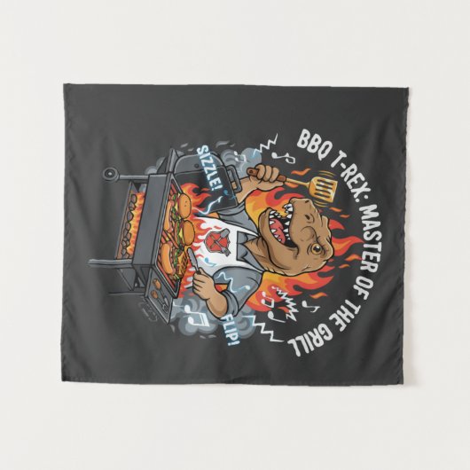 Funny BBQ T-Rex Master of the Grill Dinosaur Dad  タペストリー (正面(横))