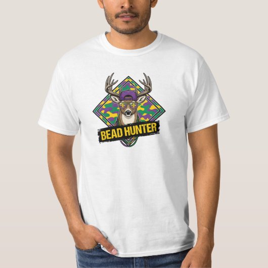 Funny Bead Hunter Mardi Gras Deer Buck mardi gras Tシャツ (正面)