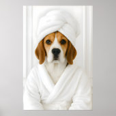 Funny Beagle Bathroom Print, Beagle In Bathrobe ポスター (正面)