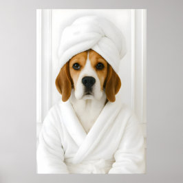 Funny Beagle Bathroom Print, Beagle In Bathrobe ポスター