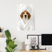 Funny Beagle Bathroom Print, Beagle In Bathrobe ポスター (ホームオフィス)