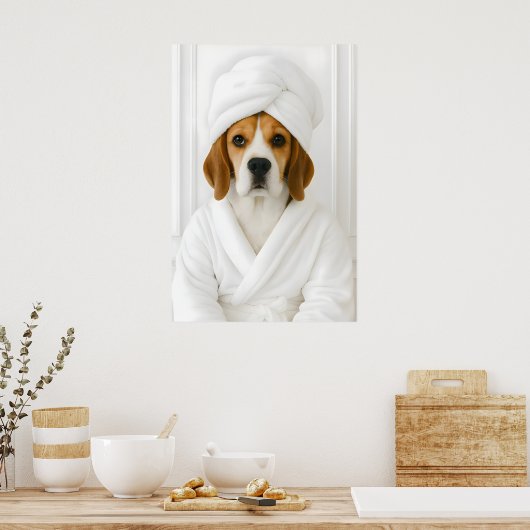 Funny Beagle Bathroom Print, Beagle In Bathrobe ポスター (キッチン)