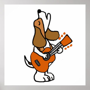 Funny Beagle Dog Singing and Playing Guitar ポスター